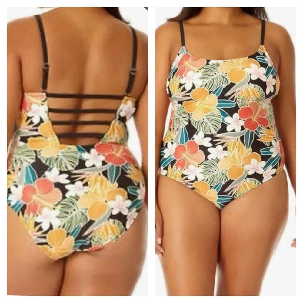 Hurley One Piece Swimsuit XL Caribbean Dreamin Tropical Floral Strappy Back